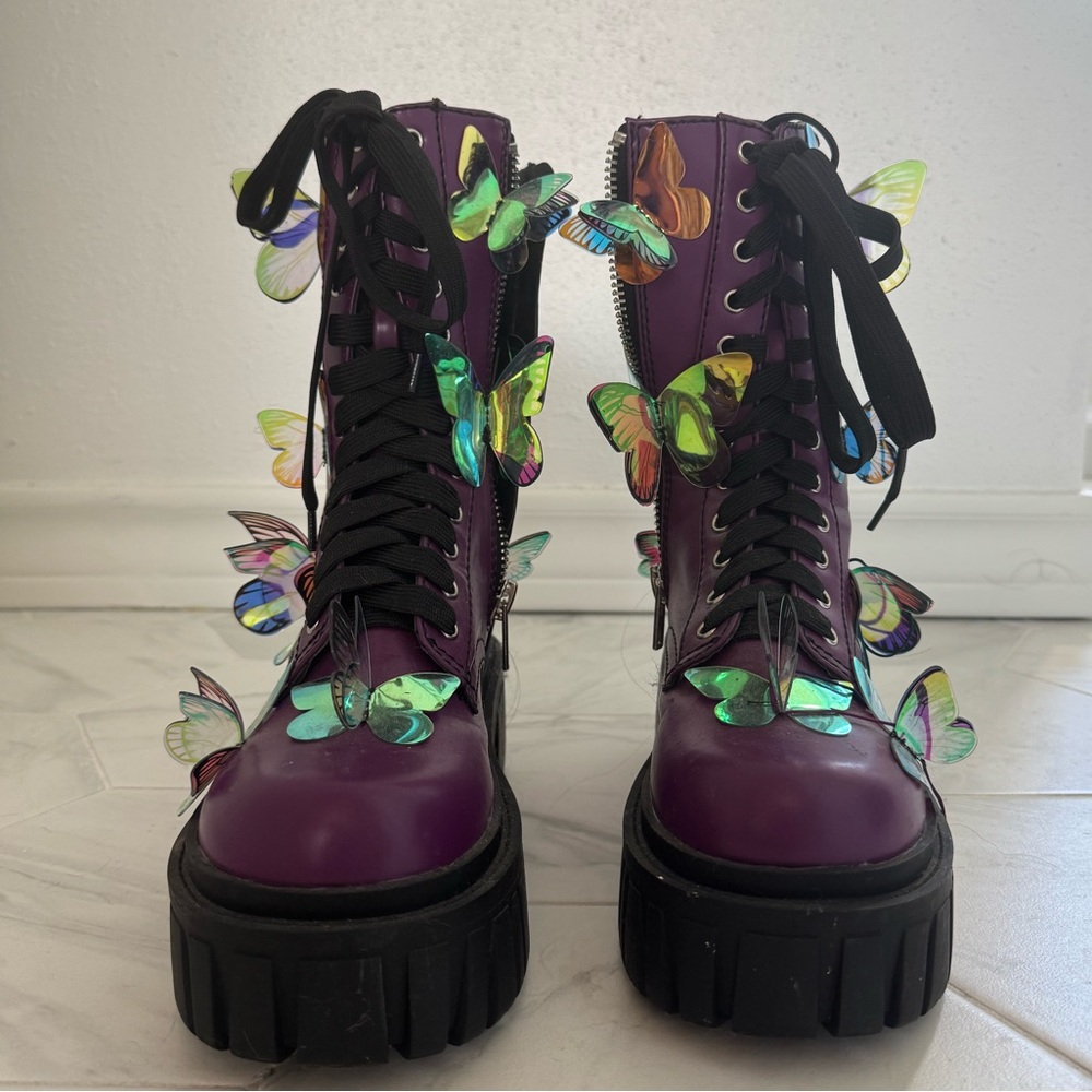 Dolls Kill Purple Butterfly Platform Boots